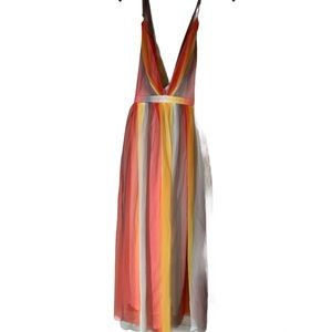 Colorful deep V backless dress